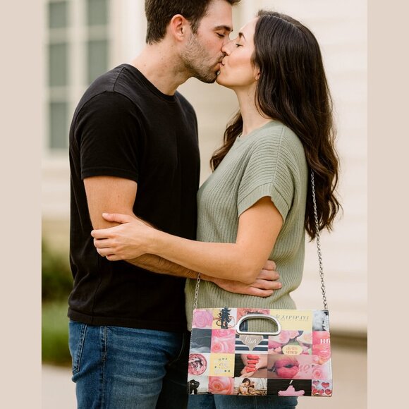 Ashley Stewart Love Collage Clutch & Shoulder Bag Chain Strap NWT - Picture 2 of 14